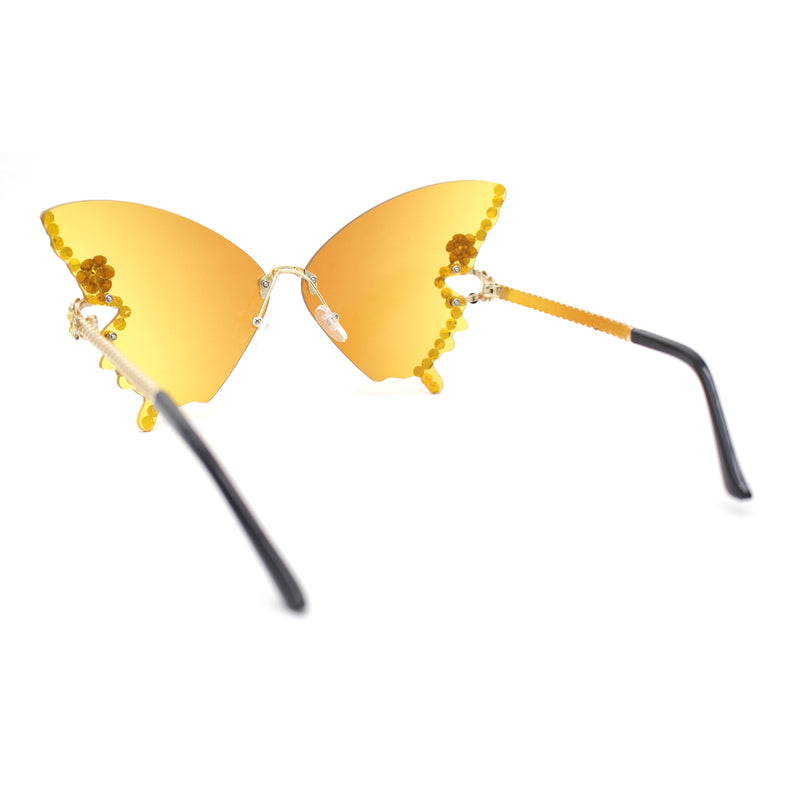 Sparkling Rhinestone Jewel Trim Butterfly Shape Rimless Sunglasses