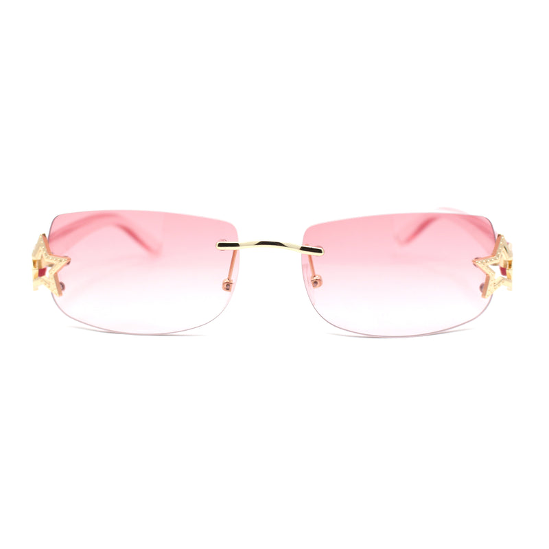 Womens Rhinestone Star Jewel Rimless Designer Sunglasses