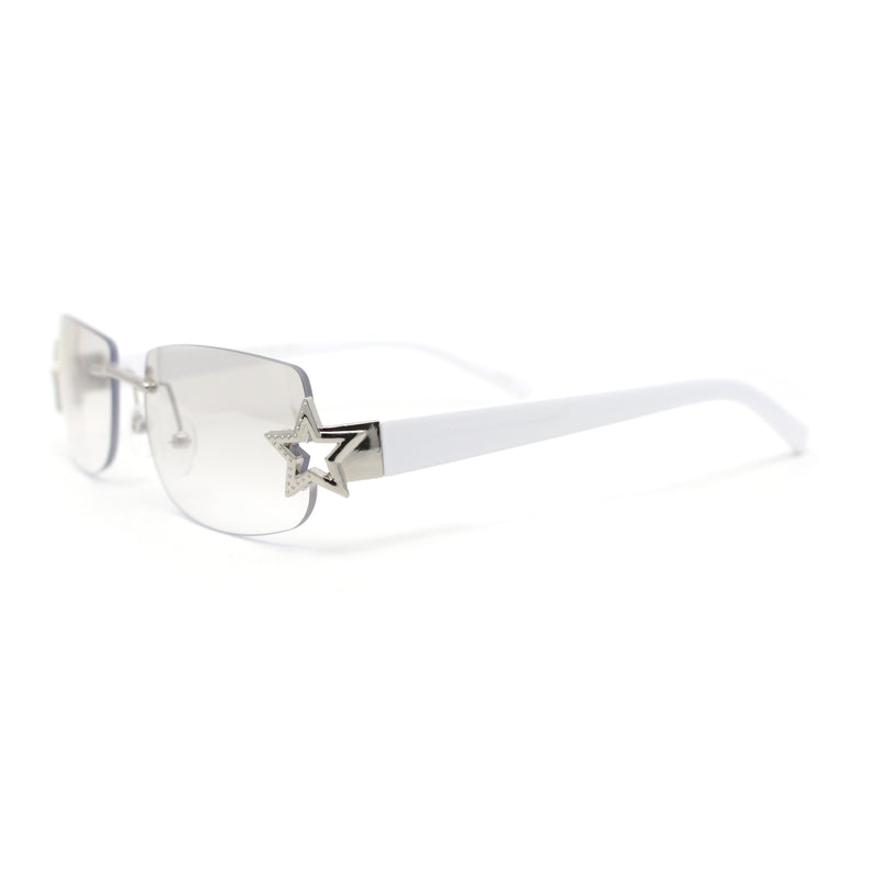 Womens Rhinestone Star Jewel Rimless Designer Sunglasses