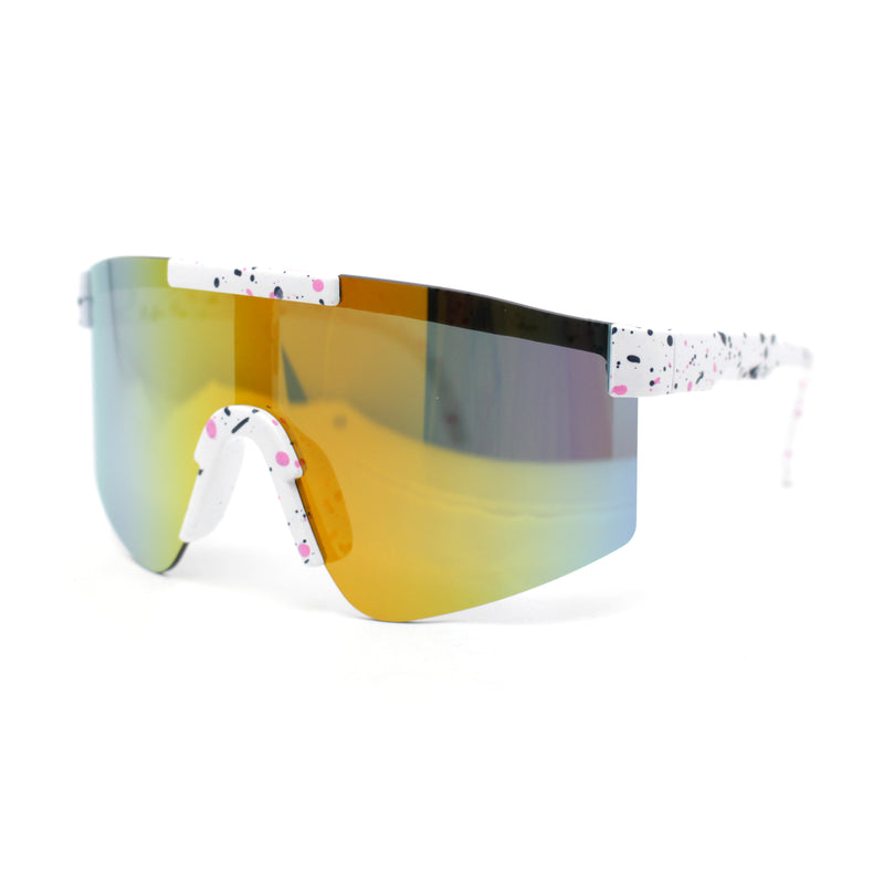 Boys Kids Size 80s Paint Splatter Oversize Rimless Sport Plastic Sunglasses