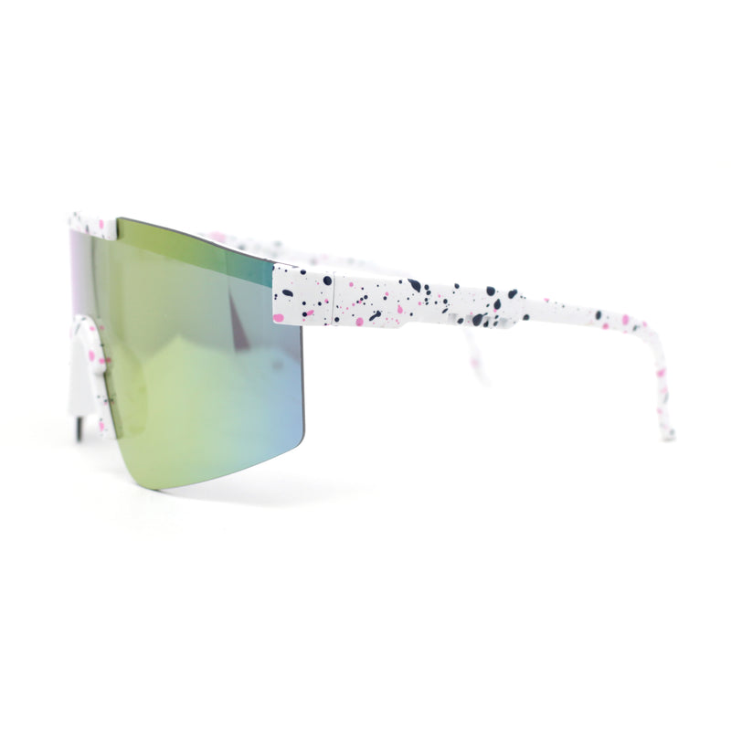 Boys Kids Size 80s Paint Splatter Oversize Rimless Sport Plastic Sunglasses