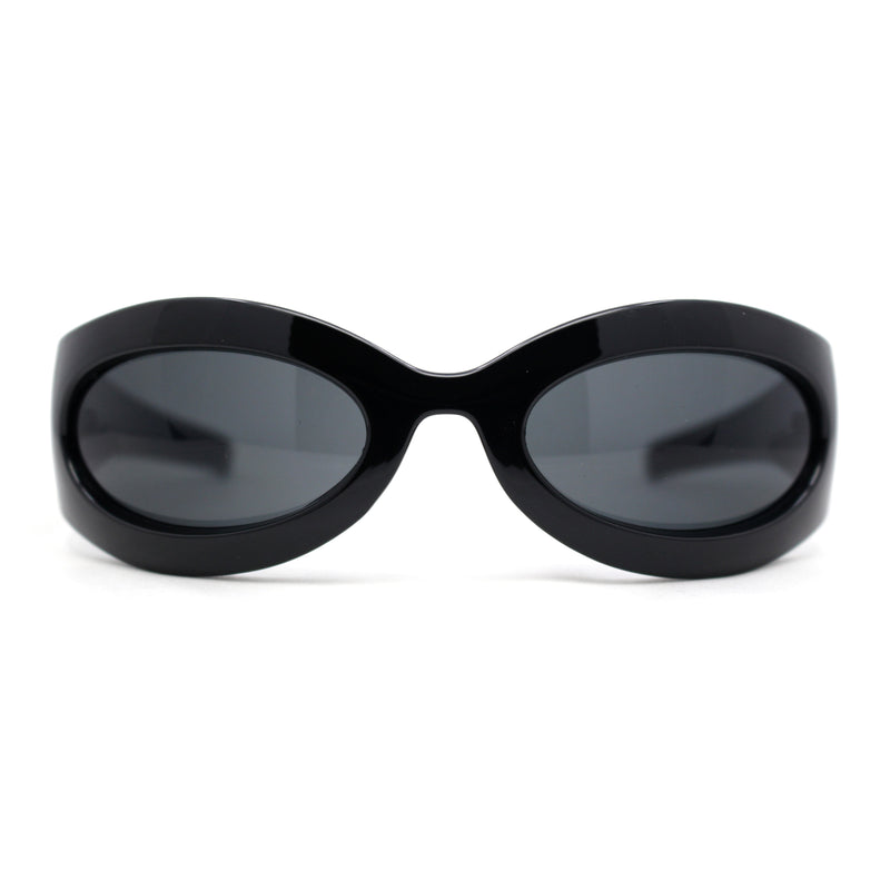 Retro Futurism Wrap Sport Thick Plastic Oval Sunglasses