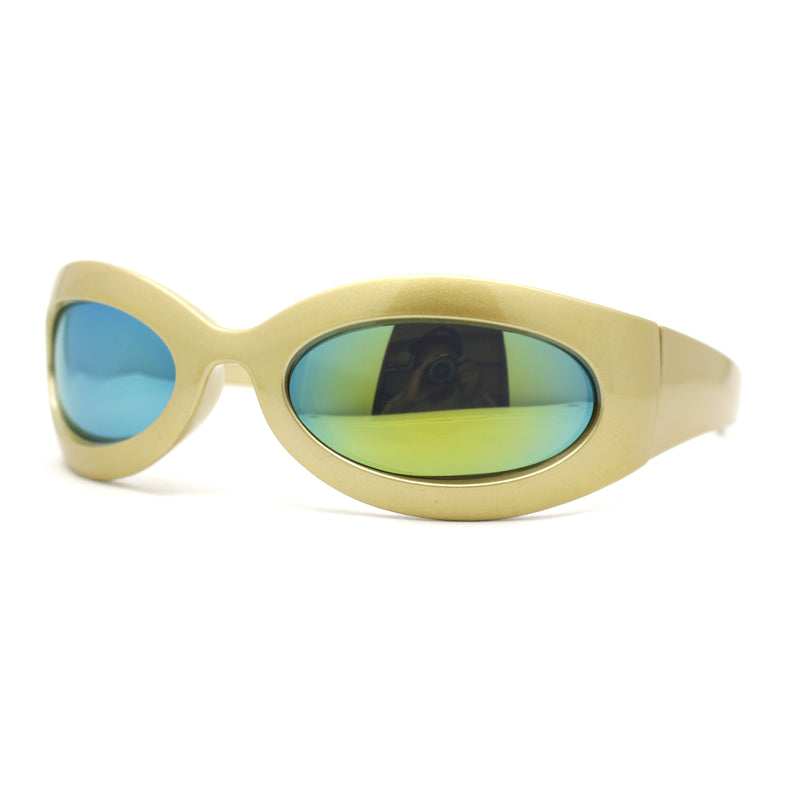 Retro Futurism Wrap Sport Thick Plastic Oval Sunglasses