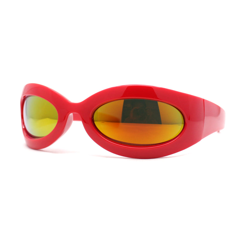 Retro Futurism Wrap Sport Thick Plastic Oval Sunglasses