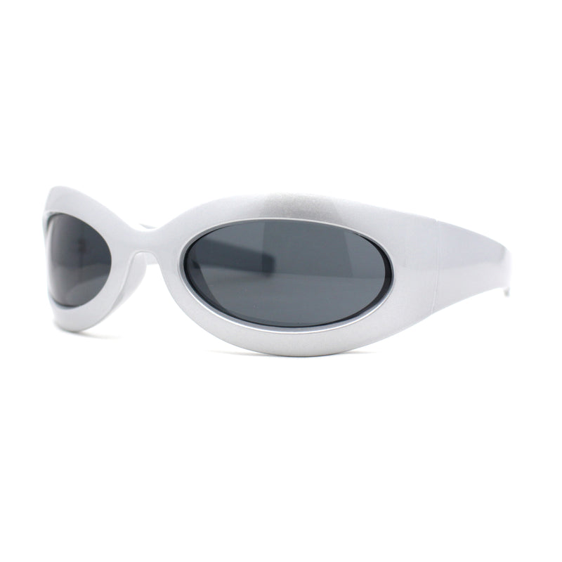 Retro Futurism Wrap Sport Thick Plastic Oval Sunglasses