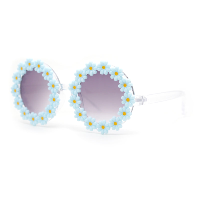 Girls Kids Size Daisy Jewel Trim Plastic Round Circle Lens Sunglasses