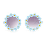 Girls Kids Size Daisy Jewel Trim Plastic Round Circle Lens Sunglasses