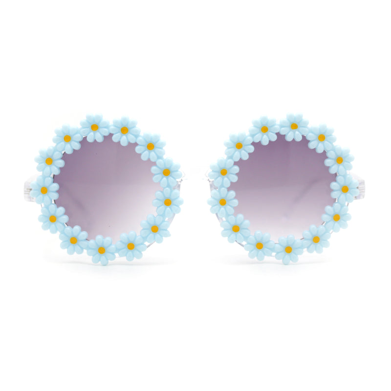 Girls Kids Size Daisy Jewel Trim Plastic Round Circle Lens Sunglasses