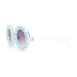 Girls Kids Size Daisy Jewel Trim Plastic Round Circle Lens Sunglasses