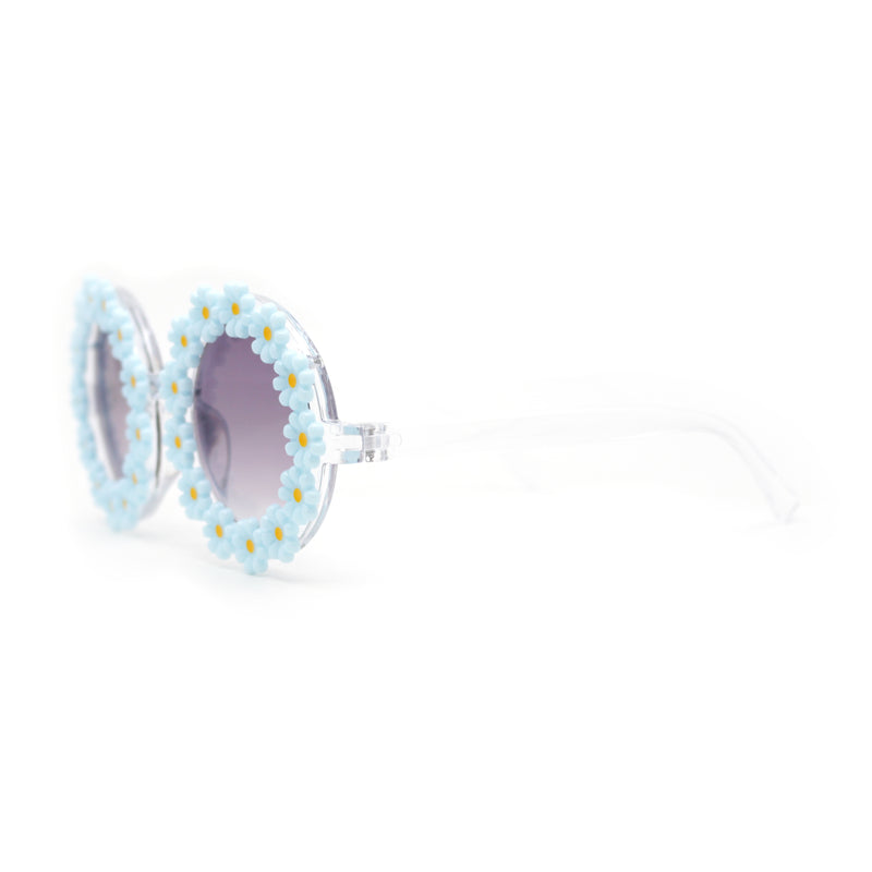 Girls Kids Size Daisy Jewel Trim Plastic Round Circle Lens Sunglasses