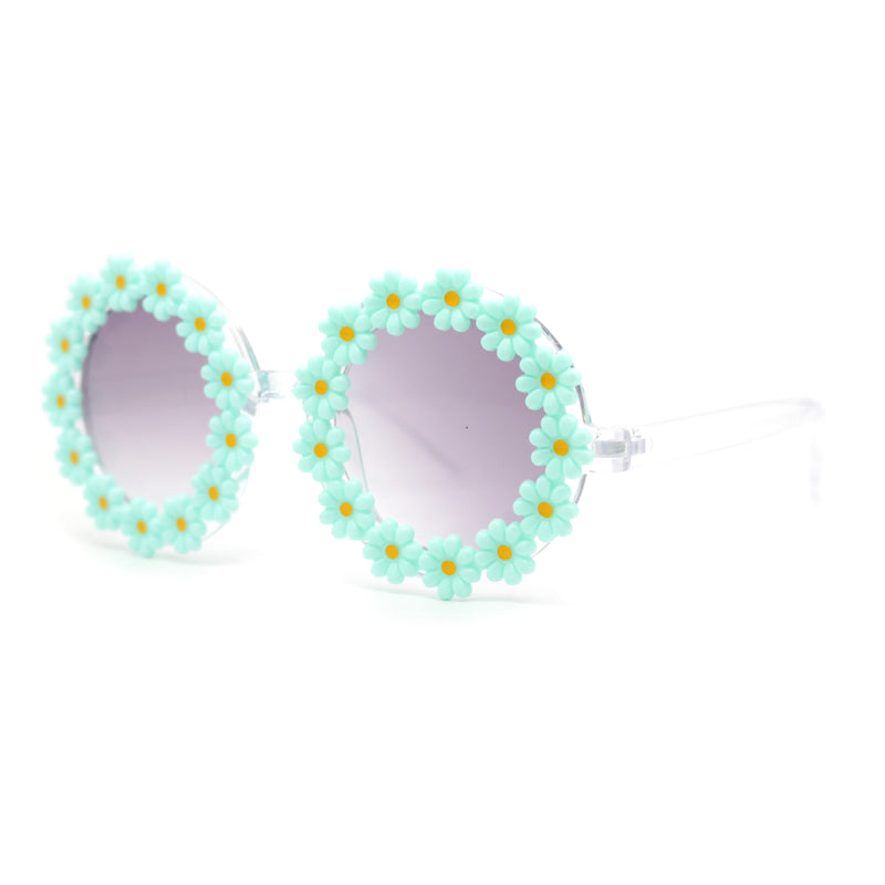 Girls Kids Size Daisy Jewel Trim Plastic Round Circle Lens Sunglasses