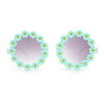 Girls Kids Size Daisy Jewel Trim Plastic Round Circle Lens Sunglasses