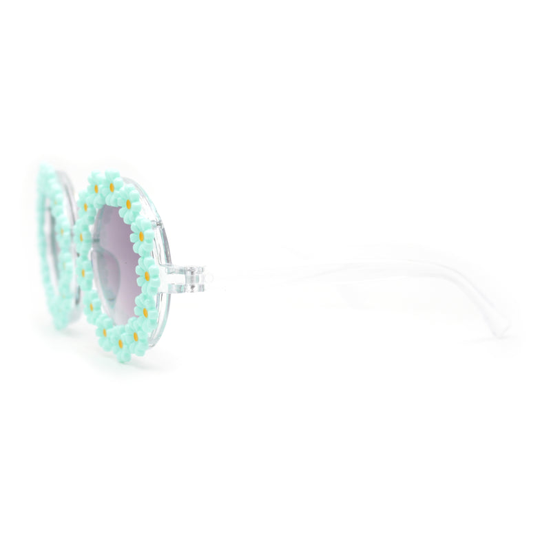 Girls Kids Size Daisy Jewel Trim Plastic Round Circle Lens Sunglasses