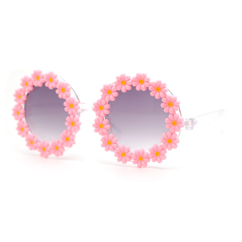 Girls Kids Size Daisy Jewel Trim Plastic Round Circle Lens Sunglasses