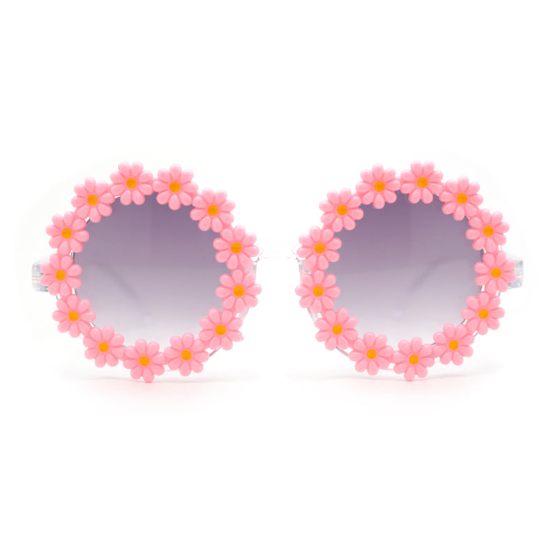 Girls Kids Size Daisy Jewel Trim Plastic Round Circle Lens Sunglasses