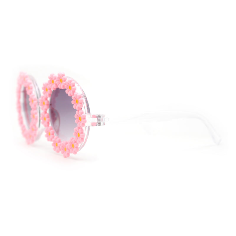 Girls Kids Size Daisy Jewel Trim Plastic Round Circle Lens Sunglasses