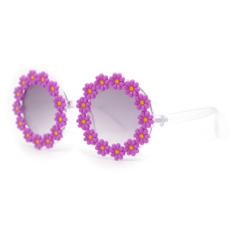 Girls Kids Size Daisy Jewel Trim Plastic Round Circle Lens Sunglasses