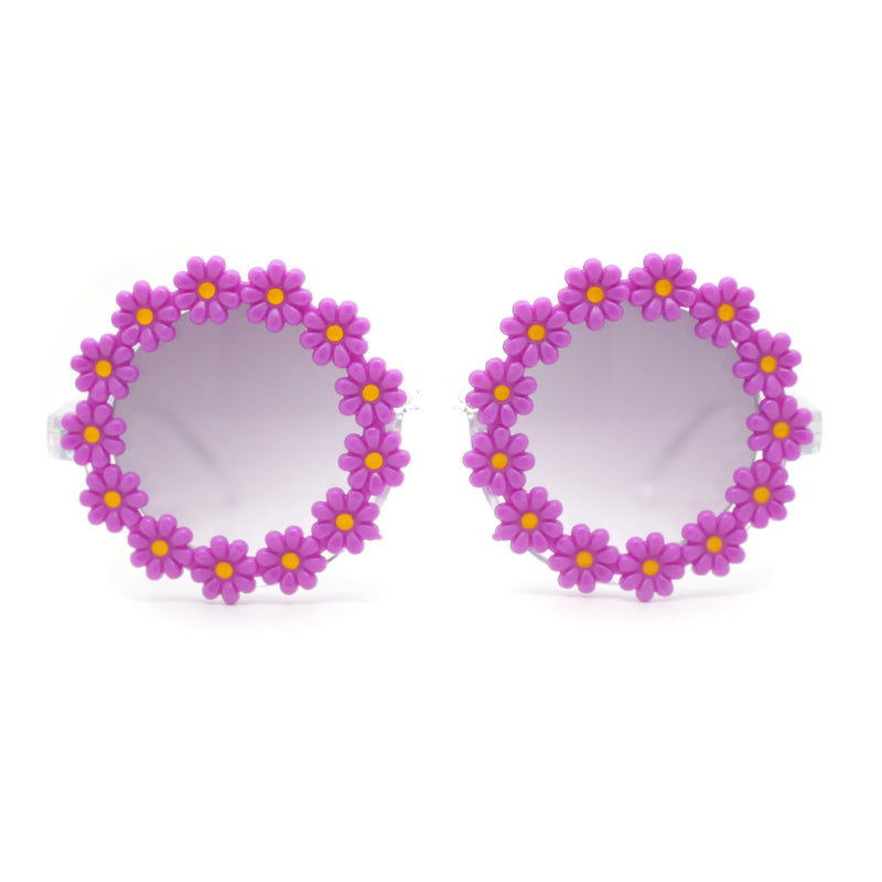 Girls Kids Size Daisy Jewel Trim Plastic Round Circle Lens Sunglasses
