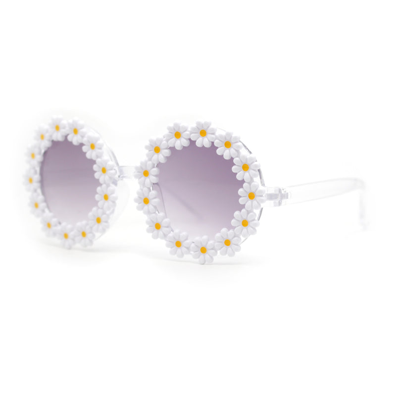 Girls Kids Size Daisy Jewel Trim Plastic Round Circle Lens Sunglasses