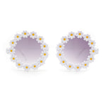 Girls Kids Size Daisy Jewel Trim Plastic Round Circle Lens Sunglasses