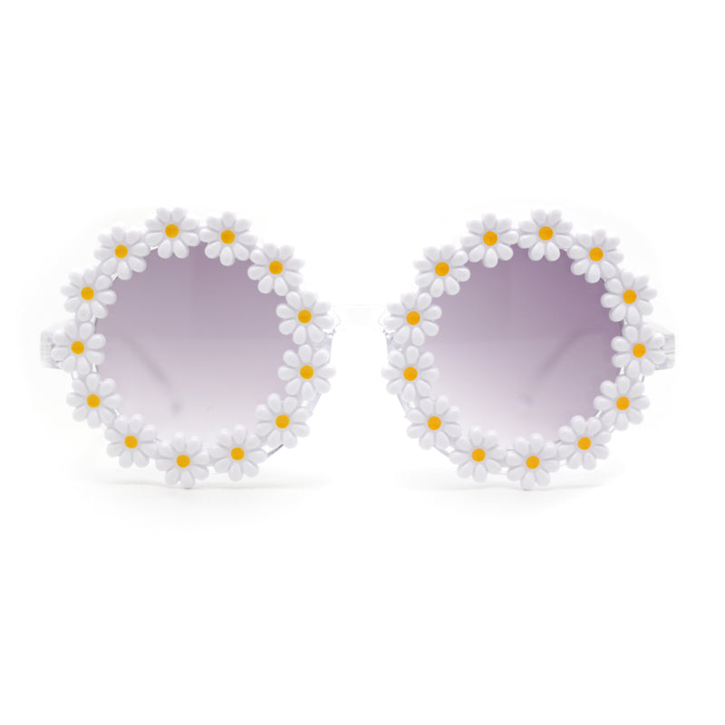 Girls Kids Size Daisy Jewel Trim Plastic Round Circle Lens Sunglasses