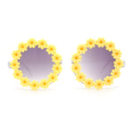 Girls Kids Size Daisy Jewel Trim Plastic Round Circle Lens Sunglasses
