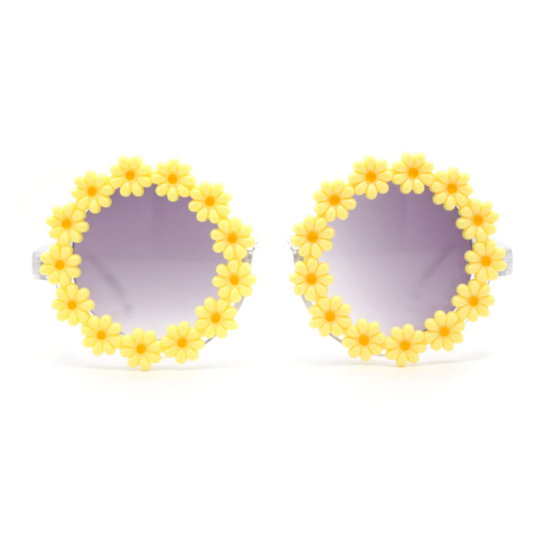 Girls Kids Size Daisy Jewel Trim Plastic Round Circle Lens Sunglasses