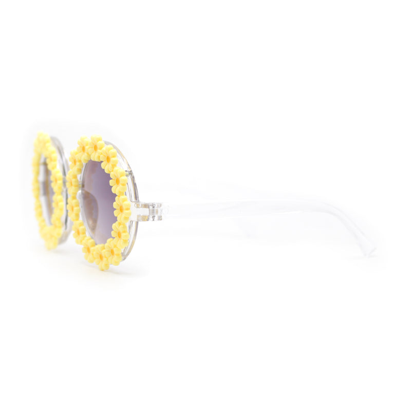 Girls Kids Size Daisy Jewel Trim Plastic Round Circle Lens Sunglasses