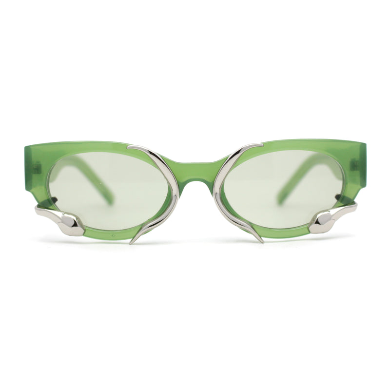 Snake Serpent Jewel Womens Mod Oval Thick Horn Sunglasses