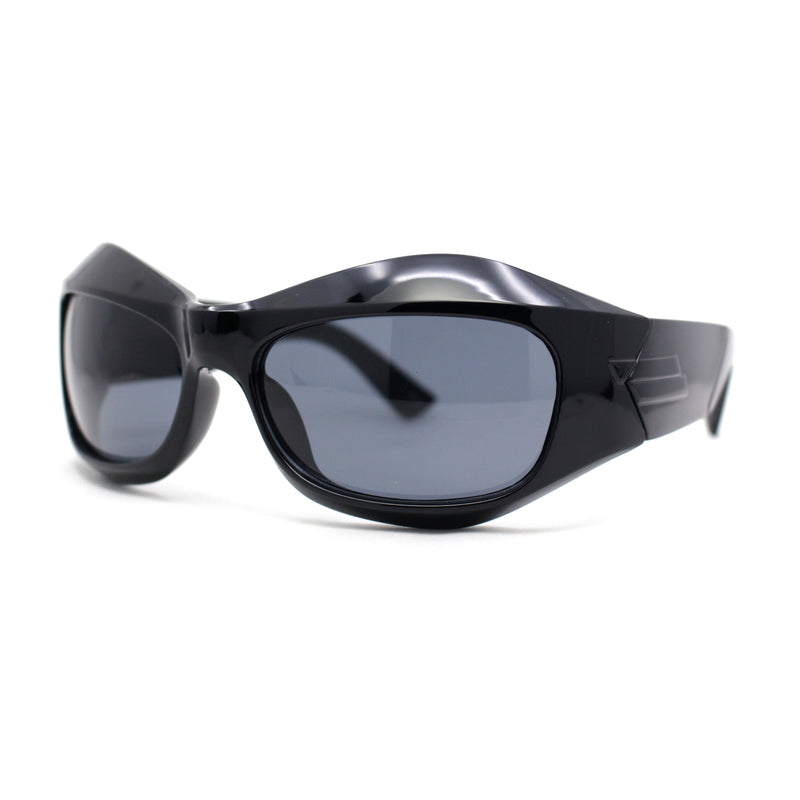 Trendy Exaggerated Curved Sport 90s Plastic Runway Sunglasses