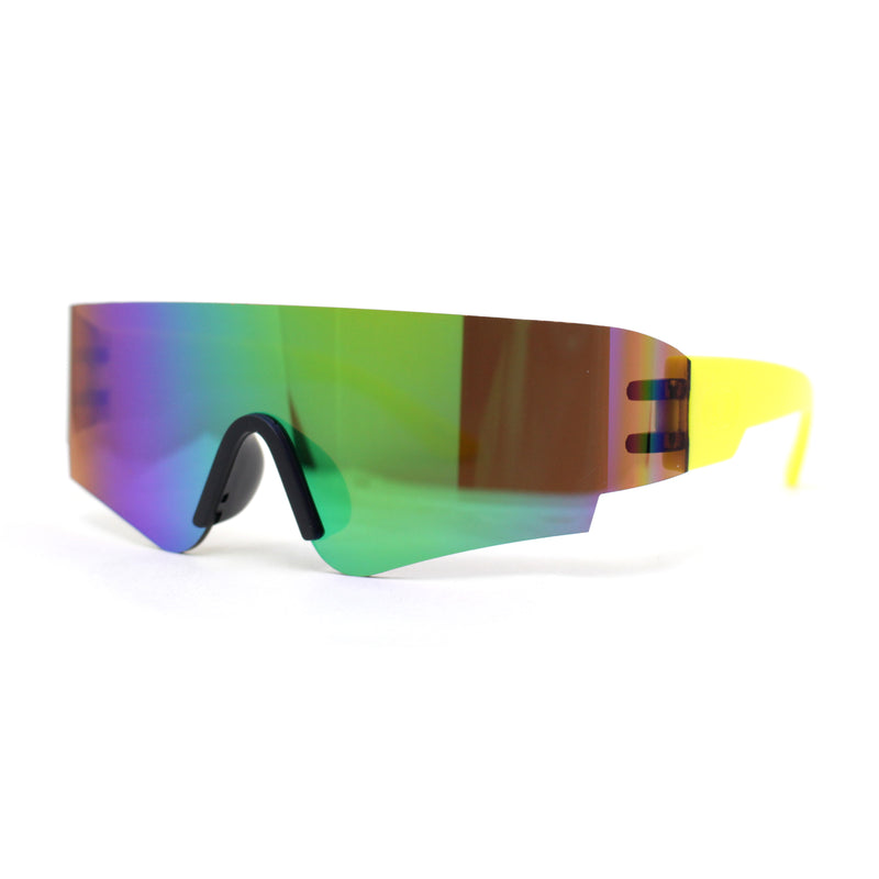 Boys Color Mirror Futuristic Robotic Shield Curved Wrap Sunglasses