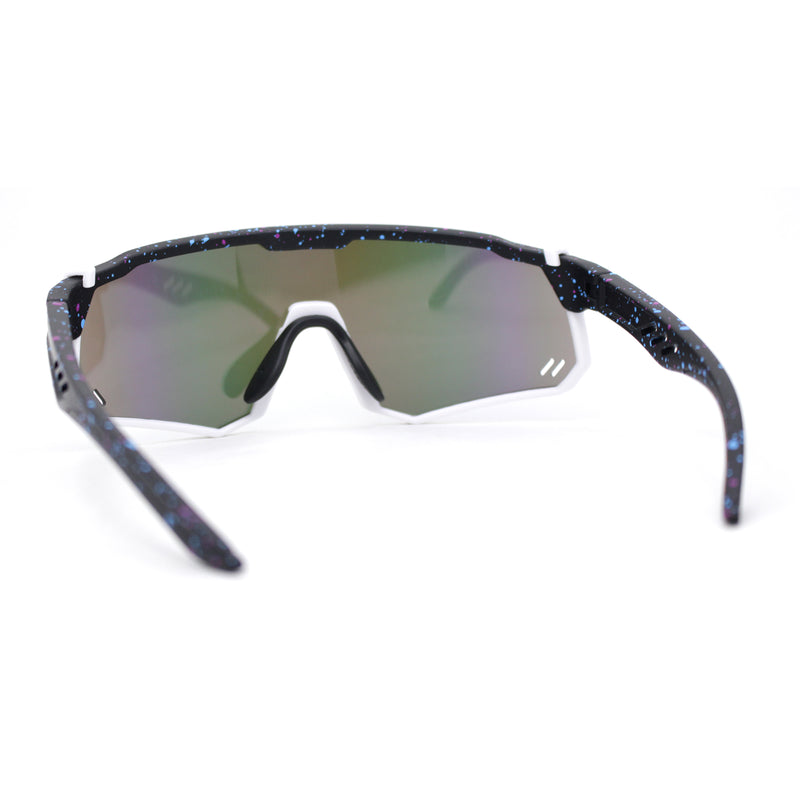 Mens Mirrored Paint Splatter 80s Shield Plastic Sport Sunglasses