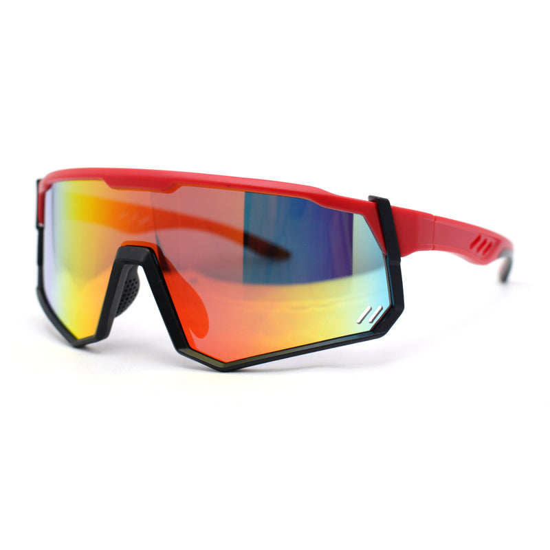 Mens Mirrored Paint Splatter 80s Shield Plastic Sport Sunglasses