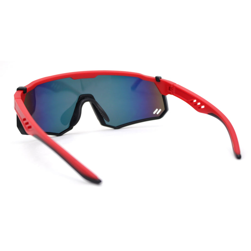 Mens Mirrored Paint Splatter 80s Shield Plastic Sport Sunglasses