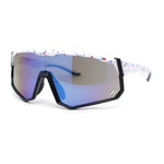 Mens Mirrored Paint Splatter 80s Shield Plastic Sport Sunglasses