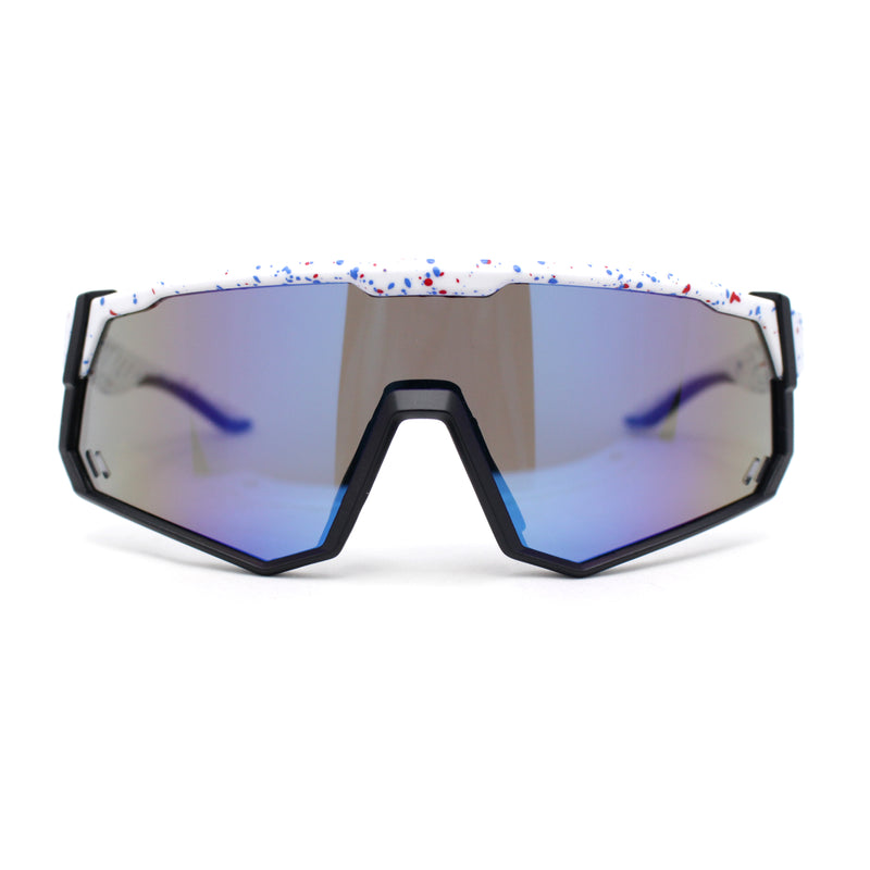 Mens Mirrored Paint Splatter 80s Shield Plastic Sport Sunglasses