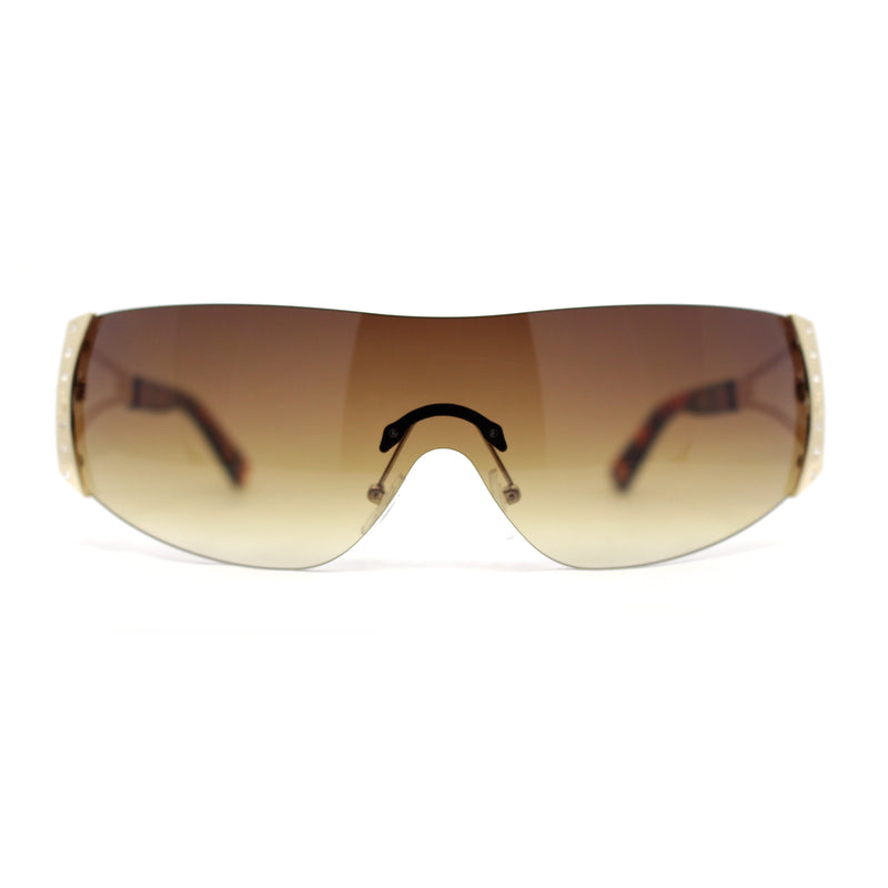 Womens Star Rhinestone Jewel Curved Rimless Shield Designer Sunglasses