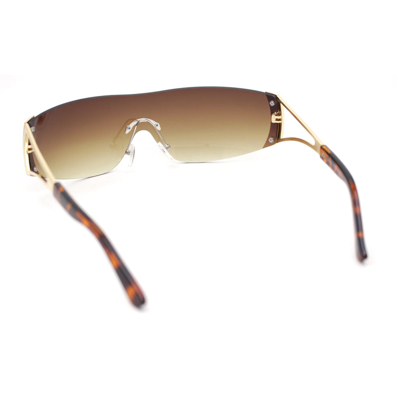 Womens Star Rhinestone Jewel Curved Rimless Shield Designer Sunglasses
