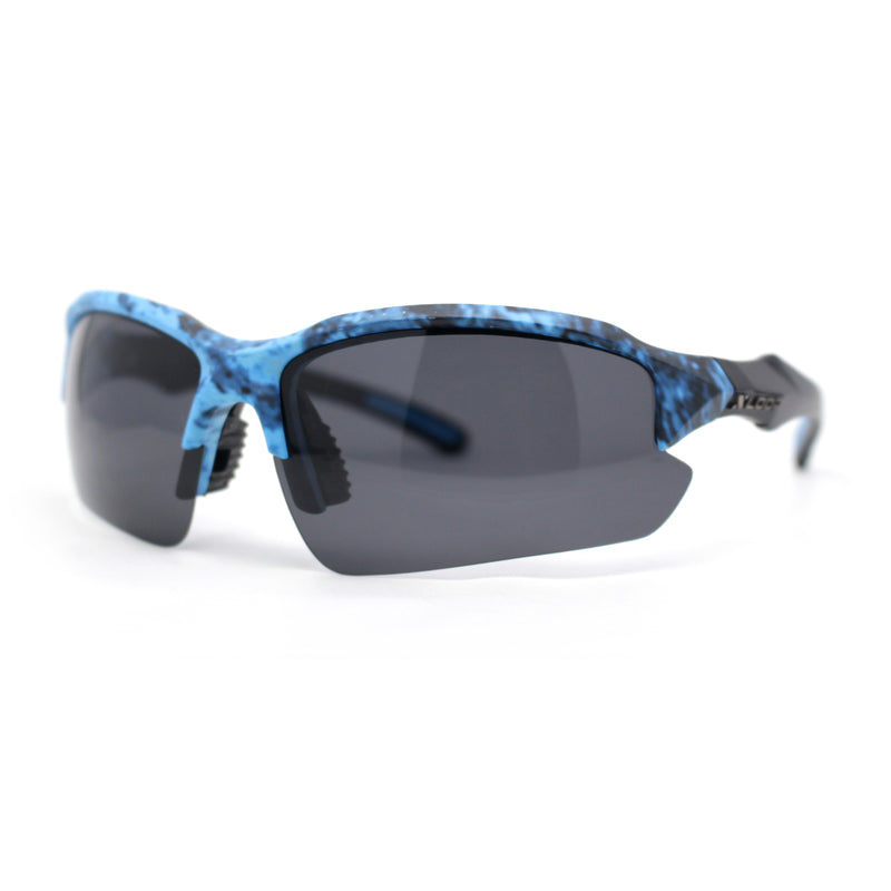 Polarized Xloop Camo Print Wrap Half Rim Baseball Sport Plastic Sunglasses