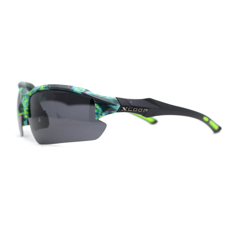 Polarized Xloop Camo Print Wrap Half Rim Baseball Sport Plastic Sunglasses