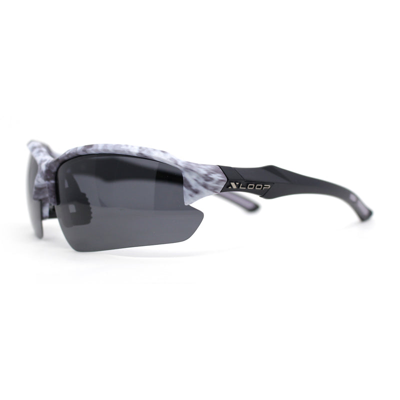 Polarized Xloop Camo Print Wrap Half Rim Baseball Sport Plastic Sunglasses
