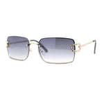 Women Rhinestone Jewel Rimless Rectangle Metal Rim Sunglasses