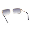Women Rhinestone Jewel Rimless Rectangle Metal Rim Sunglasses