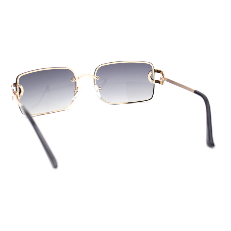 Women Rhinestone Jewel Rimless Rectangle Metal Rim Sunglasses