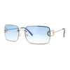 Women Rhinestone Jewel Rimless Rectangle Metal Rim Sunglasses