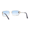 Women Rhinestone Jewel Rimless Rectangle Metal Rim Sunglasses