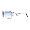 Women Rhinestone Jewel Rimless Rectangle Metal Rim Sunglasses