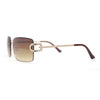 Women Rhinestone Jewel Rimless Rectangle Metal Rim Sunglasses