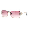 Women Rhinestone Jewel Rimless Rectangle Metal Rim Sunglasses