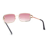 Women Rhinestone Jewel Rimless Rectangle Metal Rim Sunglasses